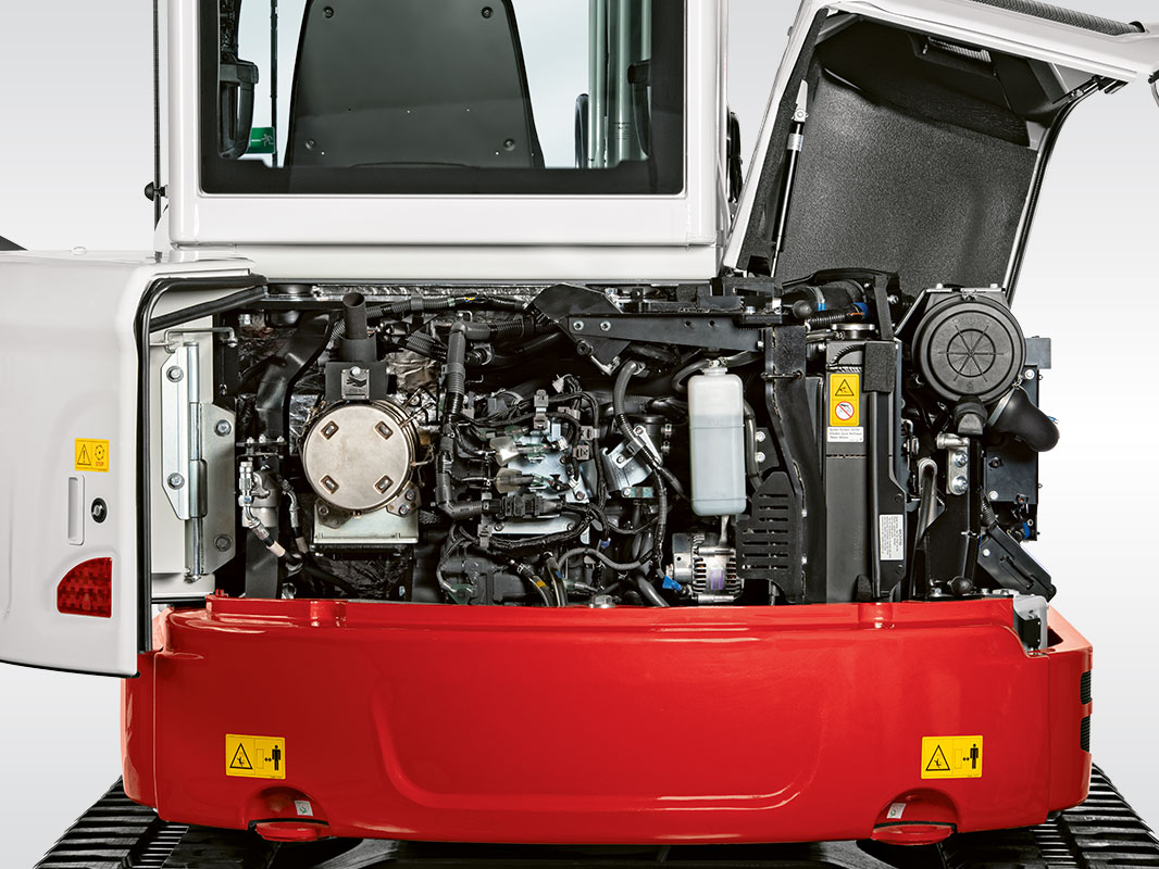 Oberwagen eines Takeuchi Baggers mit geöffneten Servicezugängen