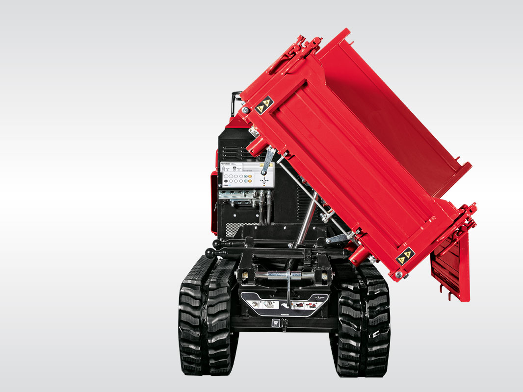 Dumper D1600-MF3 von vorne mit nach links gekippter Lademulde