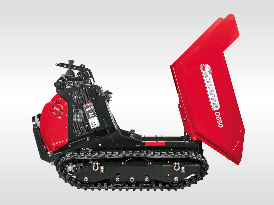 Dumper D 600 D von der rechten Seite mit gekippter Lademulde