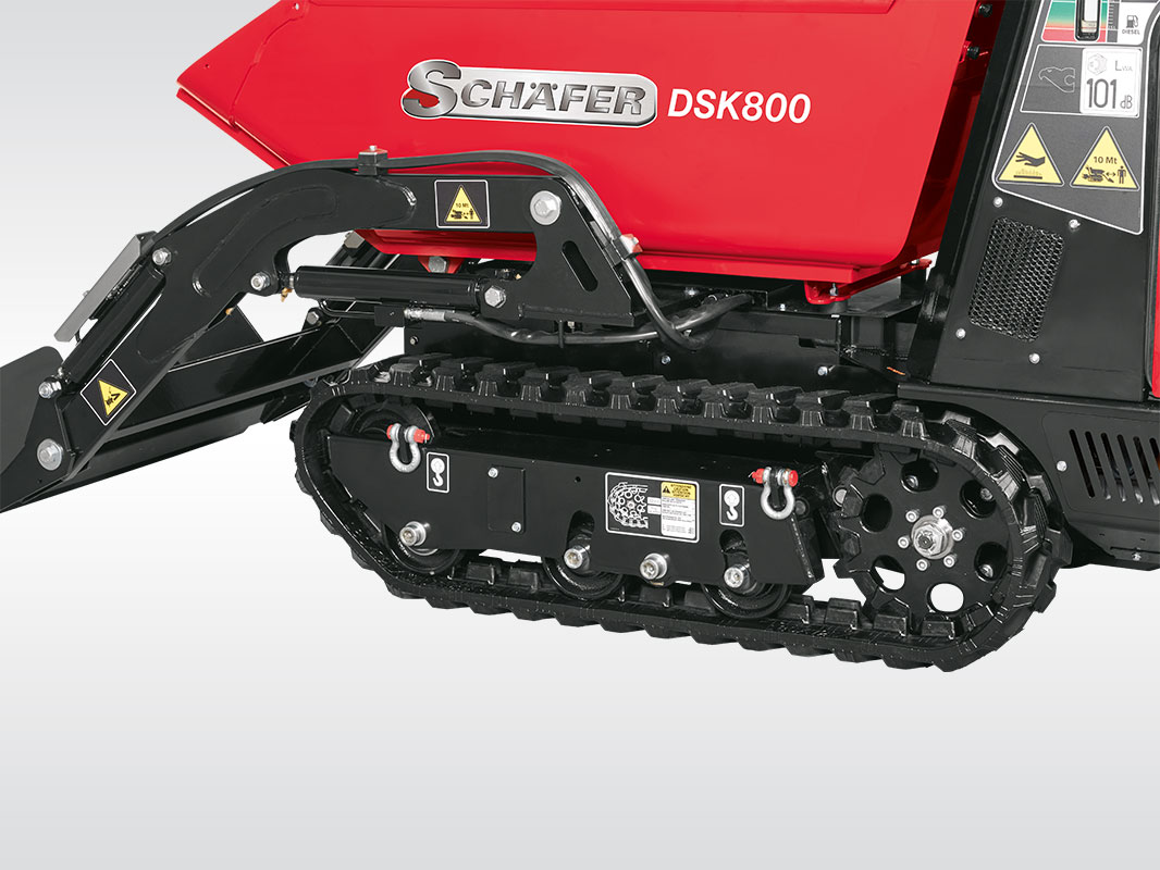 Detailansicht der linken Kette des Dumpers DSK 800 D