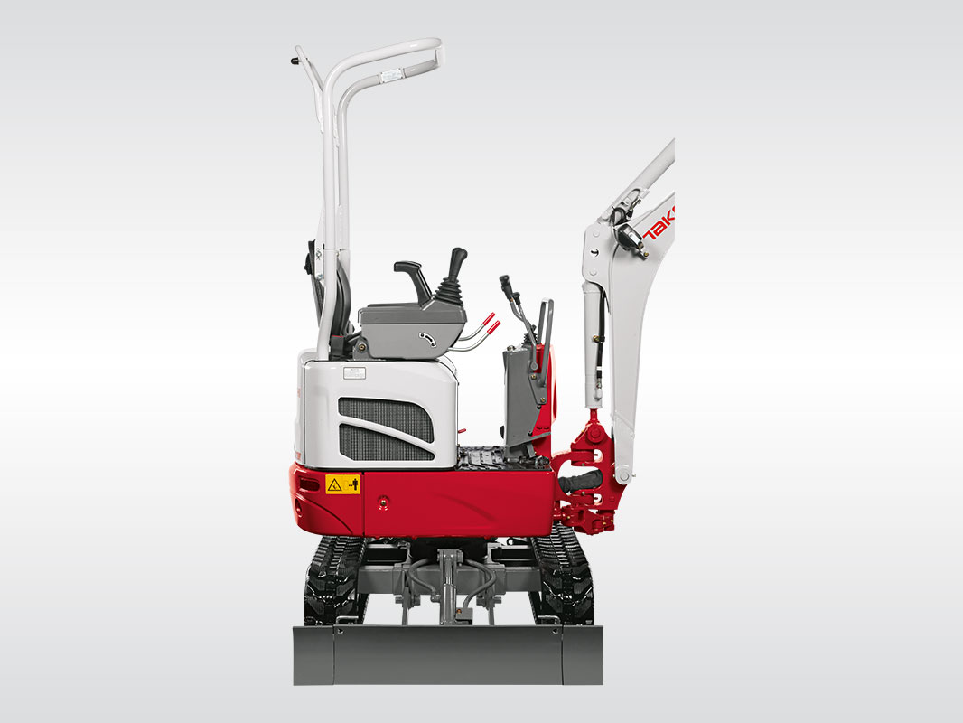 Takeuchi Bagger mit um 90 Grad nach links gedrehtem Oberwagen