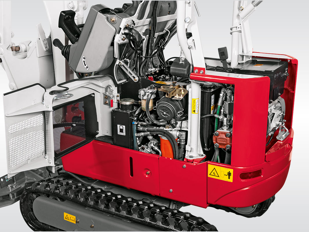 Oberwagen eines Takeuchi Baggers mit geöffneten Servicezugängen