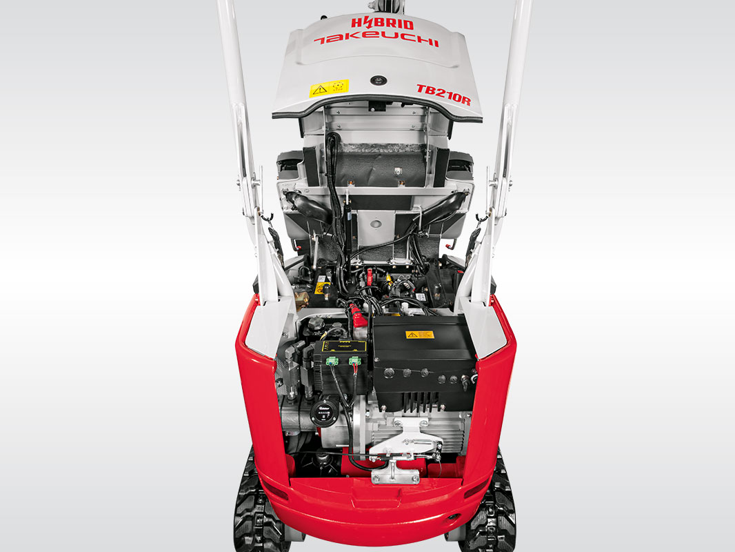Oberwagen eines Takeuchi Baggers mit geöffneten Servicezugängen