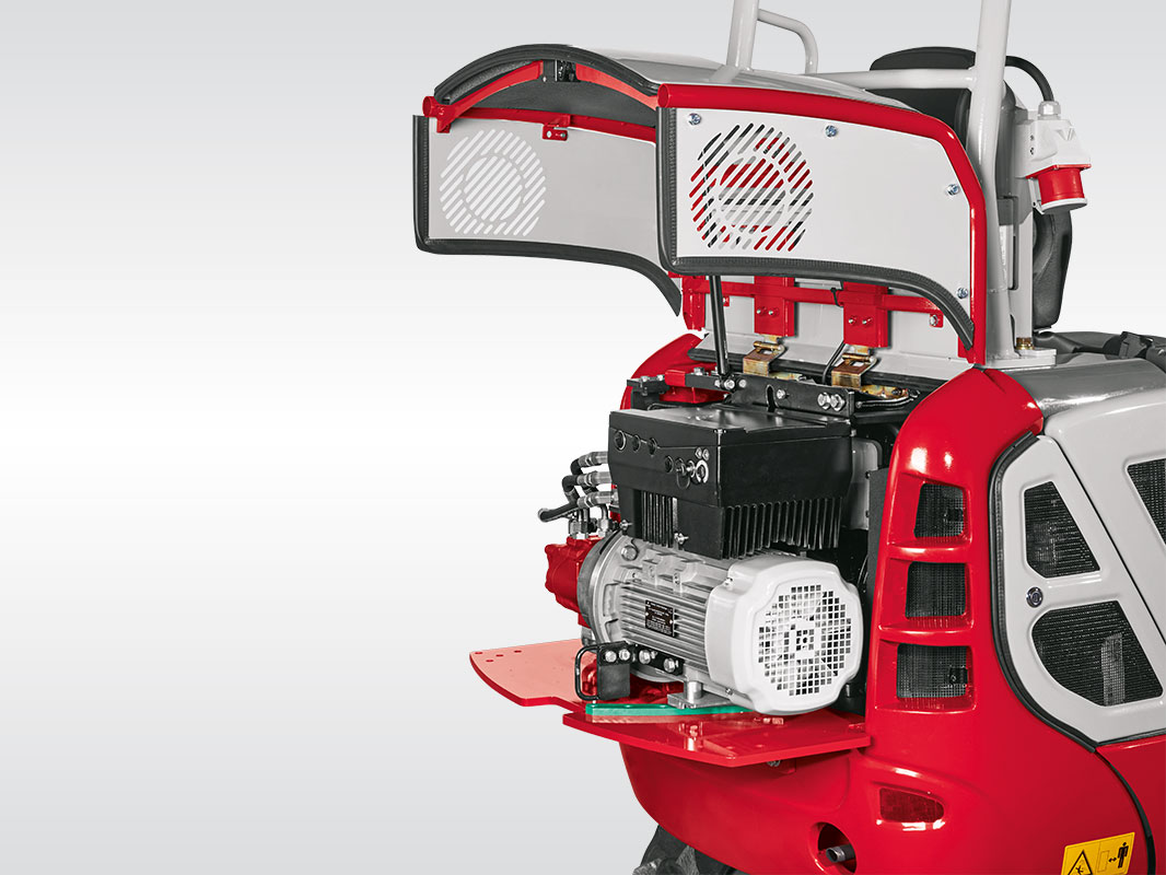 Oberwagen eines Takeuchi Baggers mit geöffneten Servicezugängen