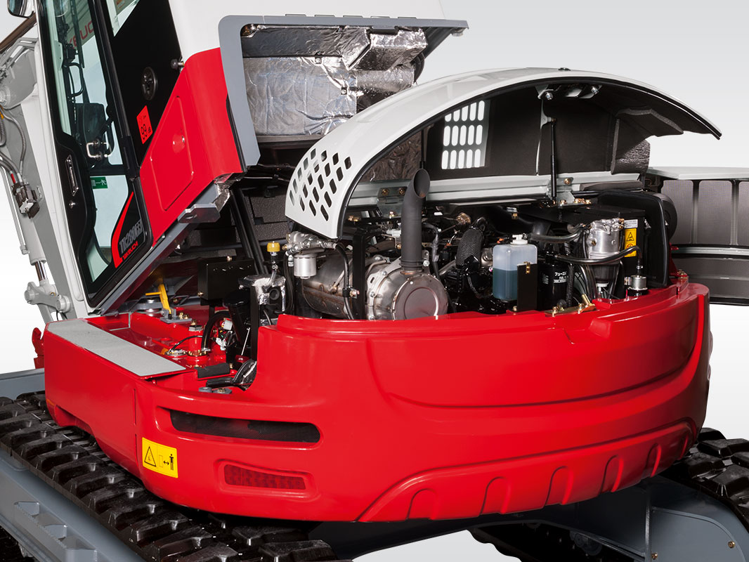 Oberwagen eines Takeuchi Baggers mit geöffneten Servicezugängen