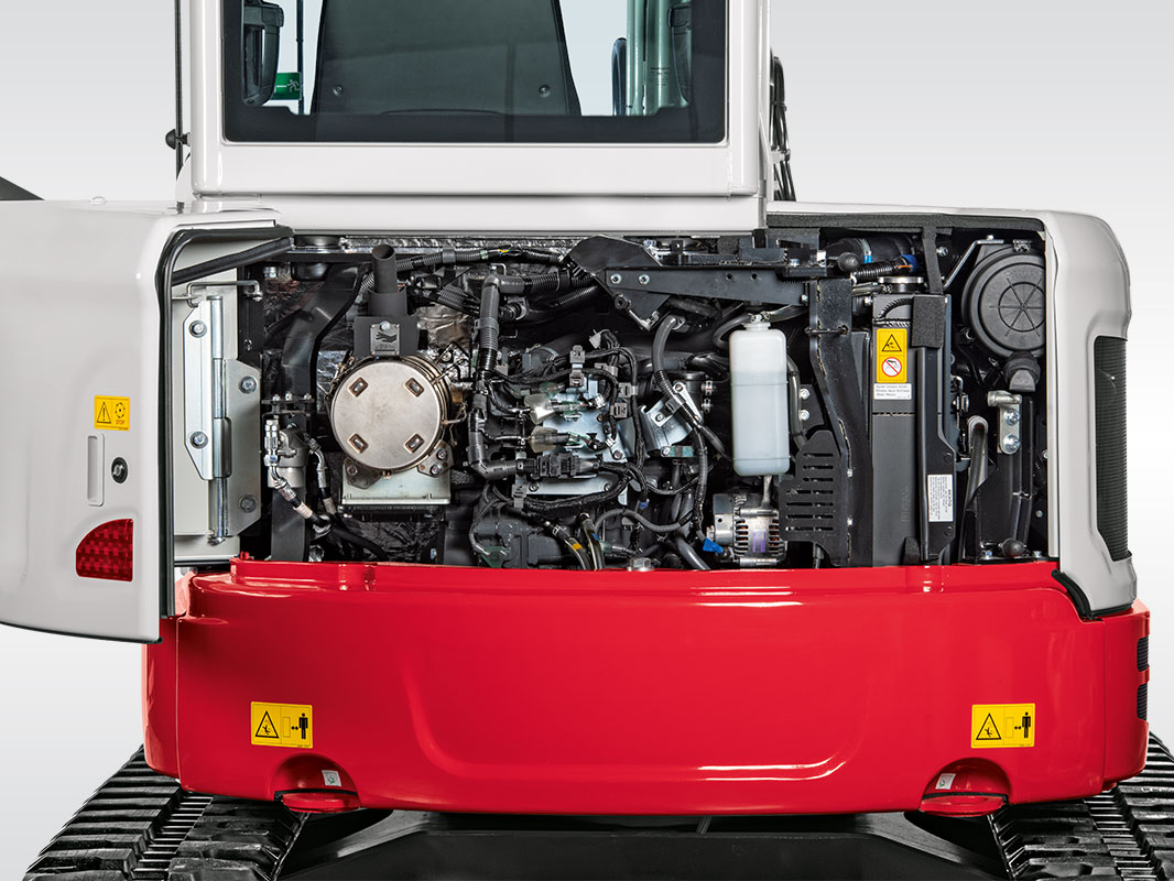 Oberwagen eines Takeuchi Baggers mit geöffneten Servicezugängen