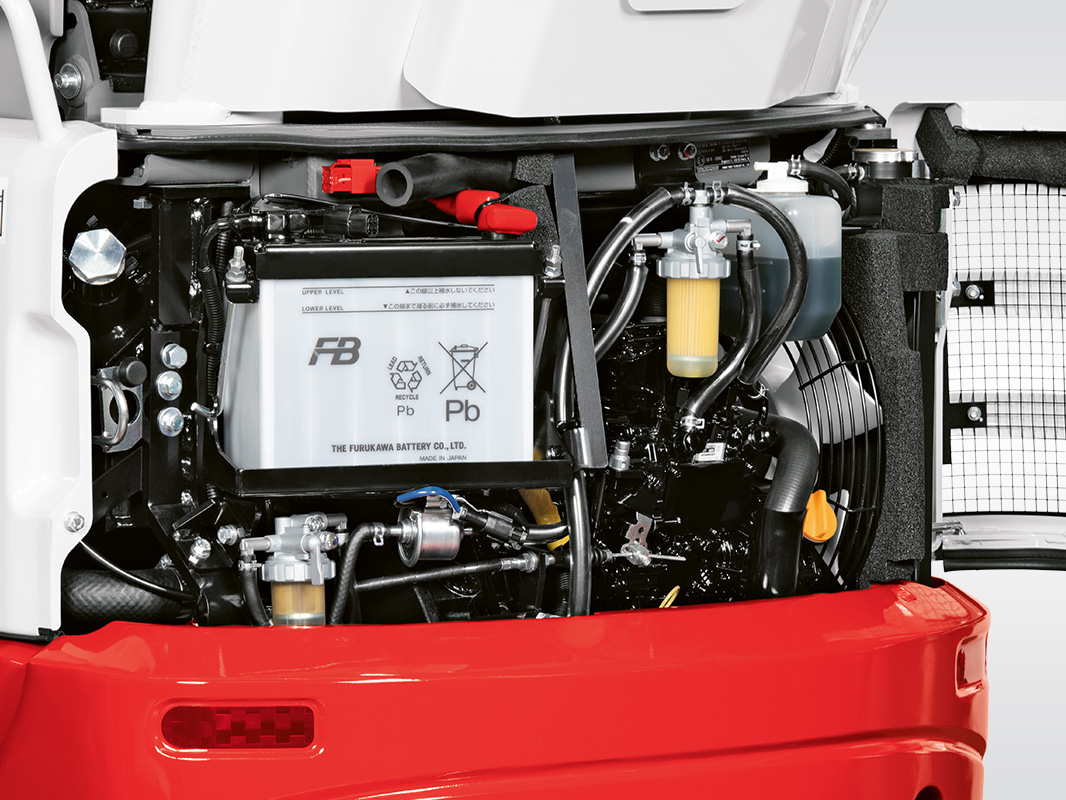 Oberwagen eines Takeuchi Baggers mit geöffneten Servicezugängen